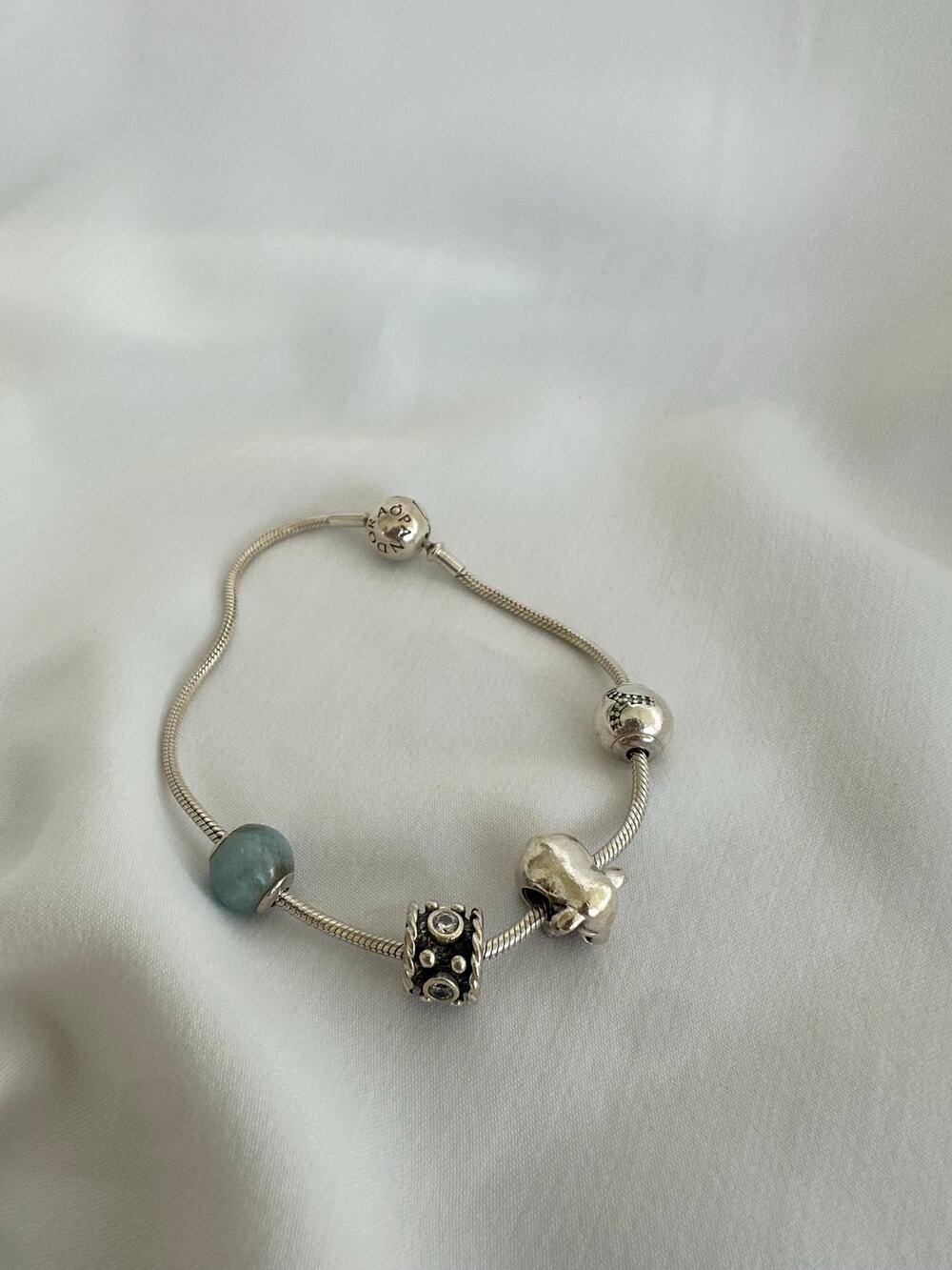 Pandora 7.5" Sterling Silver Bracelet + 4 Charms